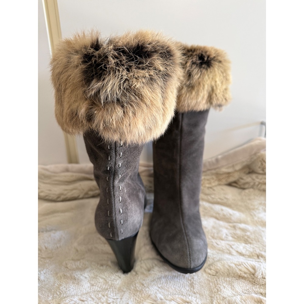 Aquatalia Suede Faux Fur Trim Mid Calf Heel Boots Women's 10 - Picture 5 of 9